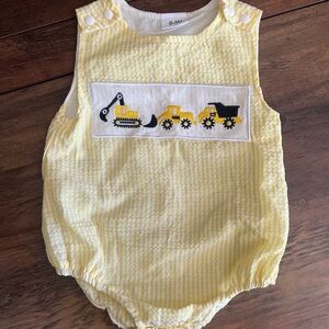 Yellow Striped Baby Romper with Construction Appliqué